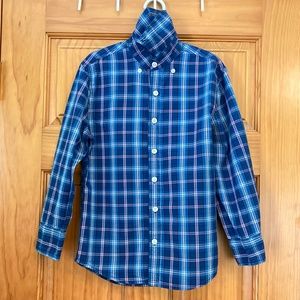 Boys size small J. Khaki long-sleeved blue plaid button down dress shirt